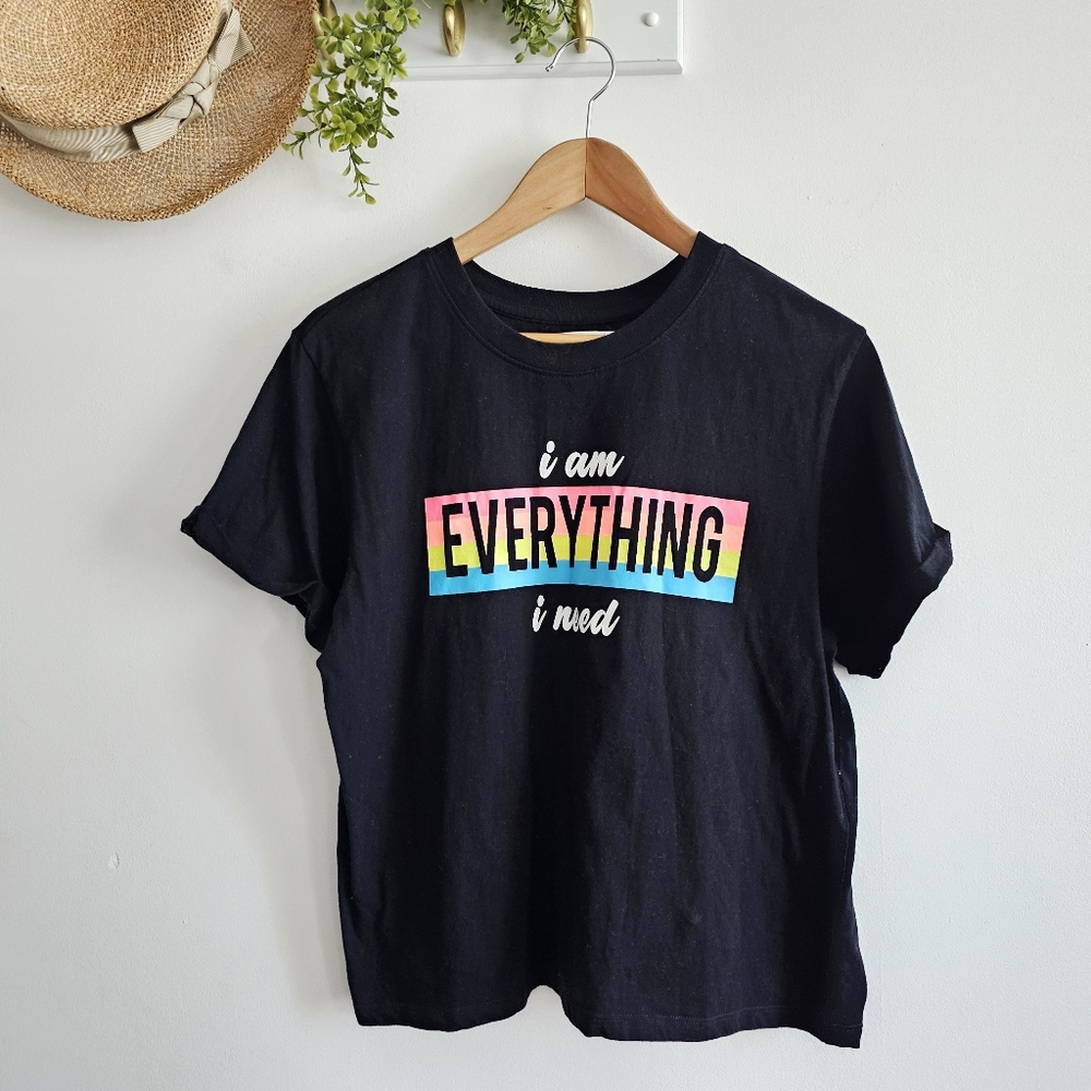 Désirée “I Am Everything I Need” Rainbow Graphic Tee Black XL Positive